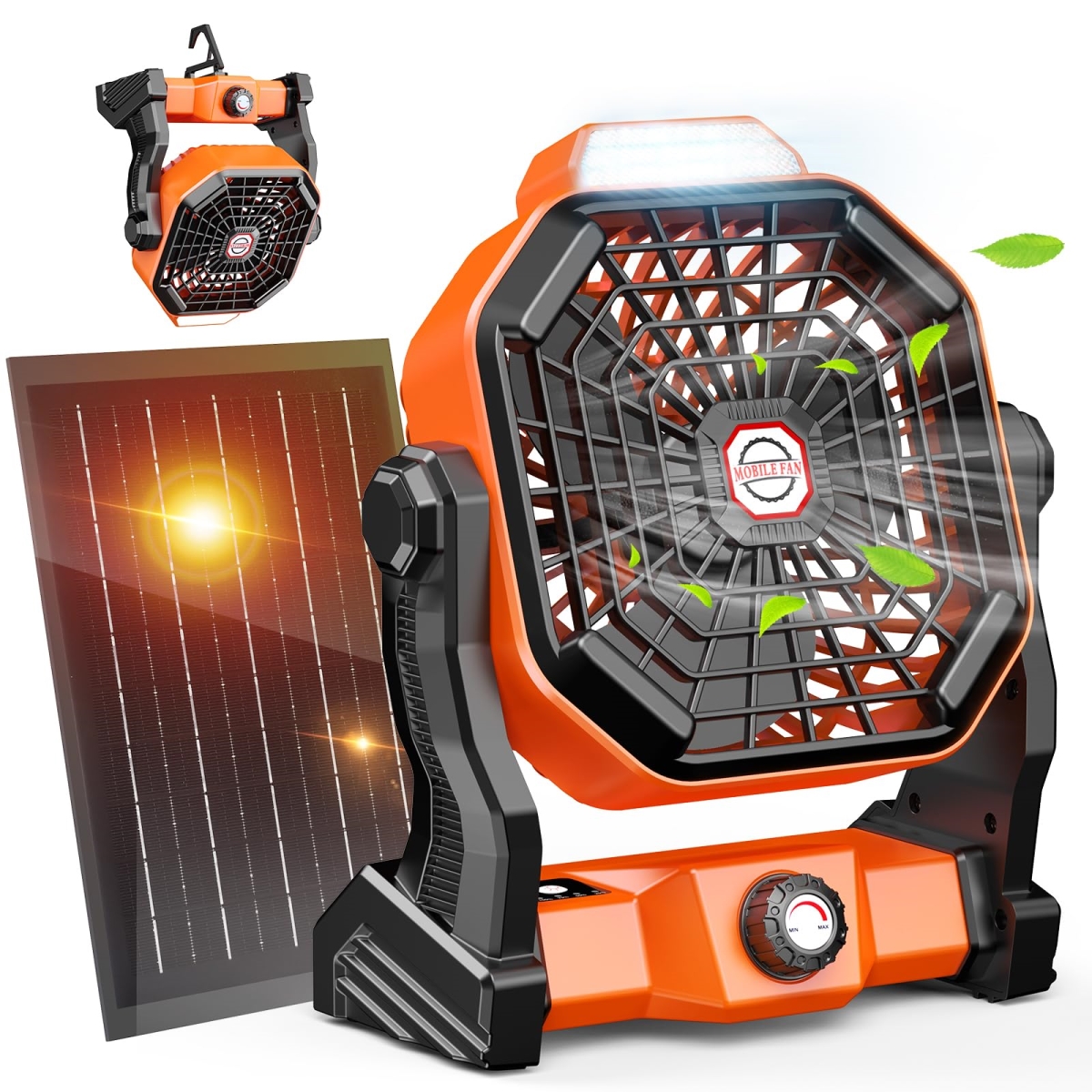tek NT79054 20000mAh 10W Solar Powered Rechargeable Battery Operated Camping Fan & LED Lantern for Outdoor, Orange