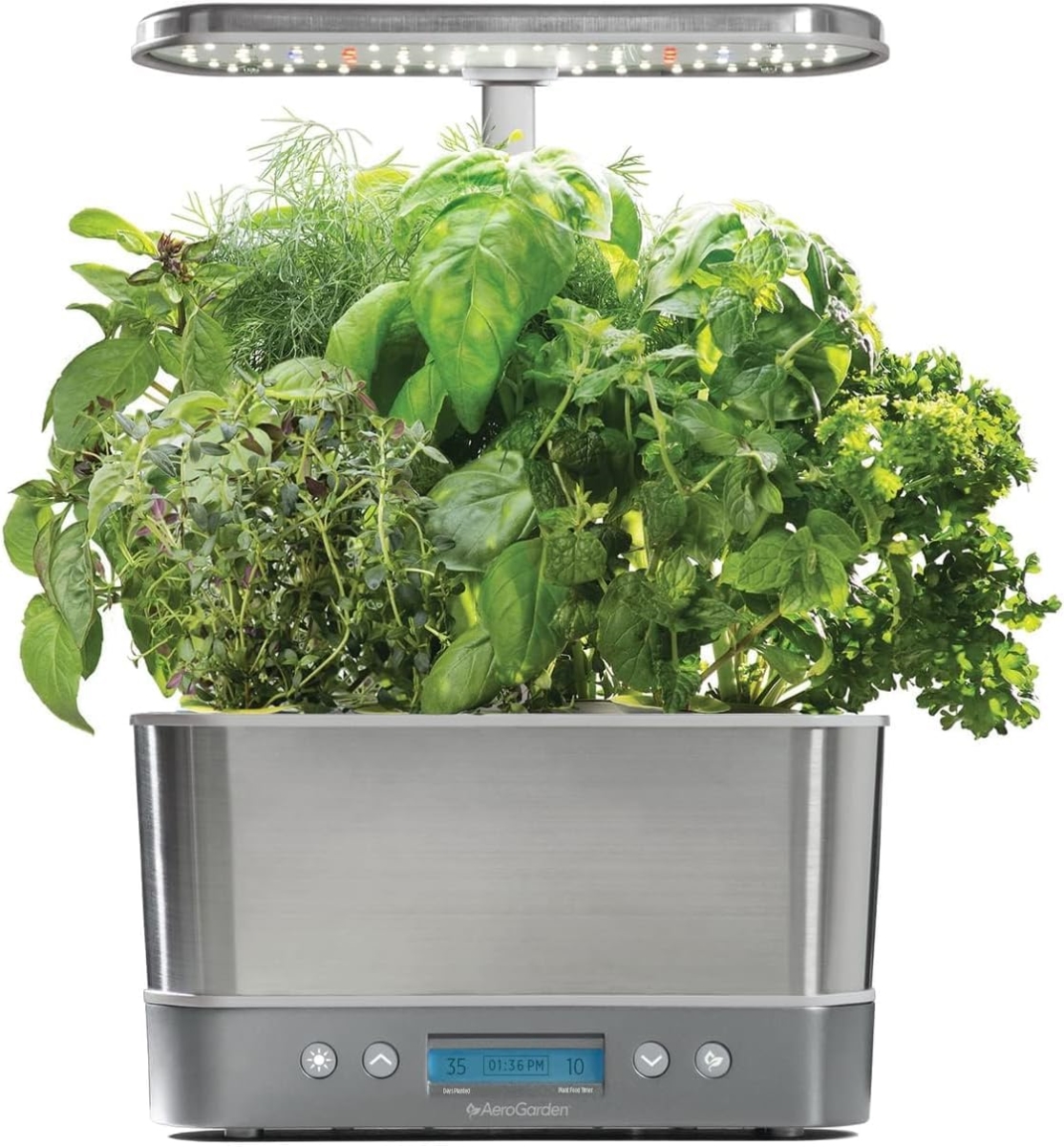 tek  UNO1RC AeroGarden Harvest Elite Indoor Garden Hydroponic System with LED Grow Light & Seed Kit, Holds Up to 6 Pods, Stainless Steel