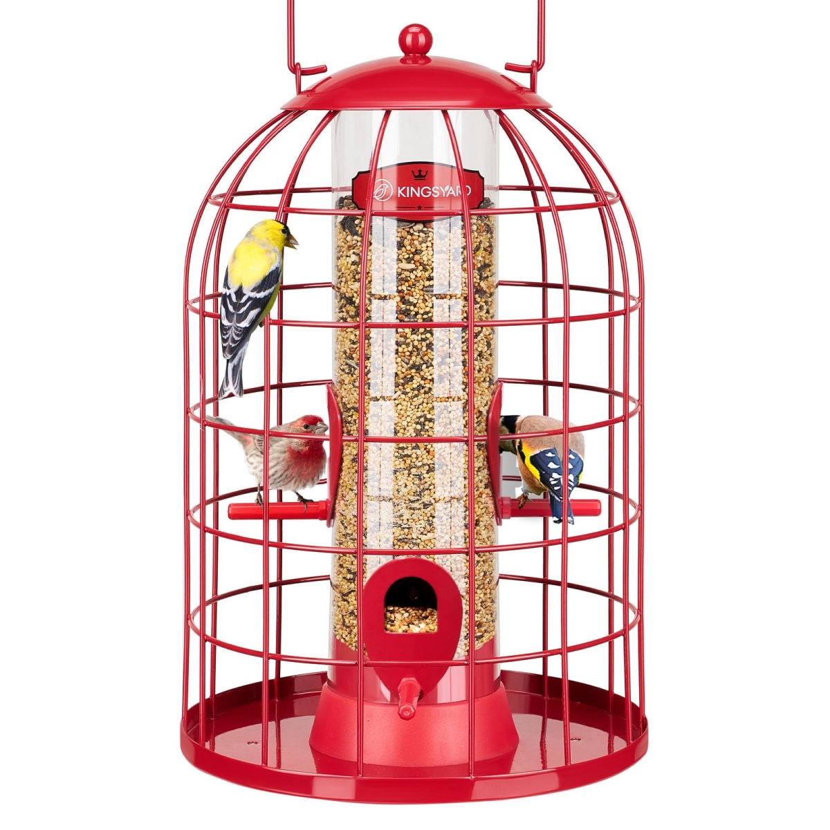 tek NT80524 Kingsyard Outdoor Hanging Squirrel Proof Caged Wild Bird Feeder for Small Birds, Red