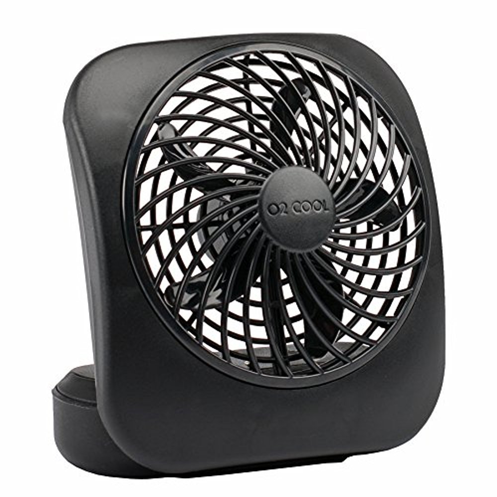 tek NT80578 5 in. O2COOL Treva Battery Powered 2 Cooling Speeds Small Portable Desk Fan with Compact Folding & Tilt Design Cubicle Accessories - Black