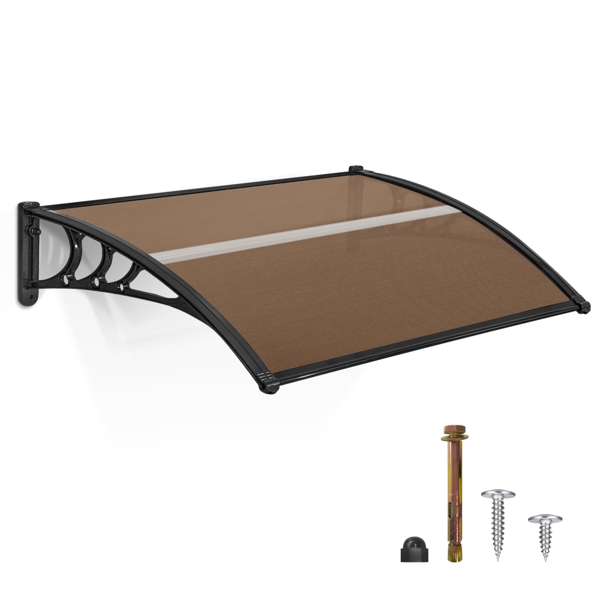 tek NT80834 40 x 40 in. MCombo Window Awning Outdoor Polycarbonate Hollow Sheet Door Patio Canopy - Dark Brown & Black