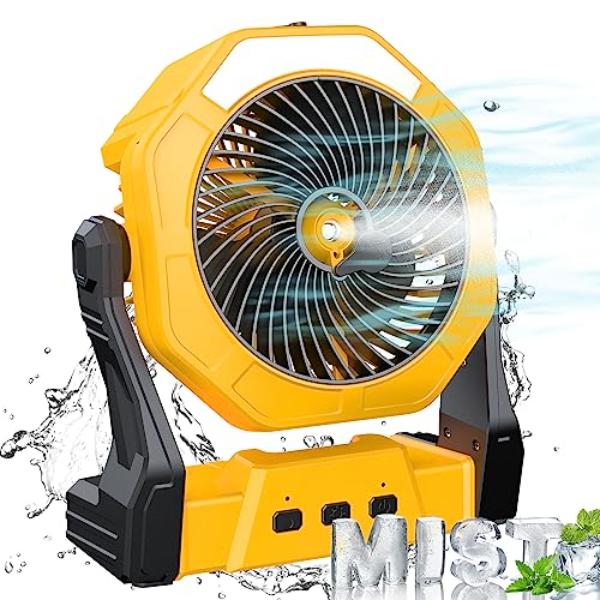 tek NT80846 8 in. 10000mAh USB Rechargeable Battery Powered Ausic Portable Cooling Mist Fans with Mister, 250 ml Water Tank & LED Lantern for Home