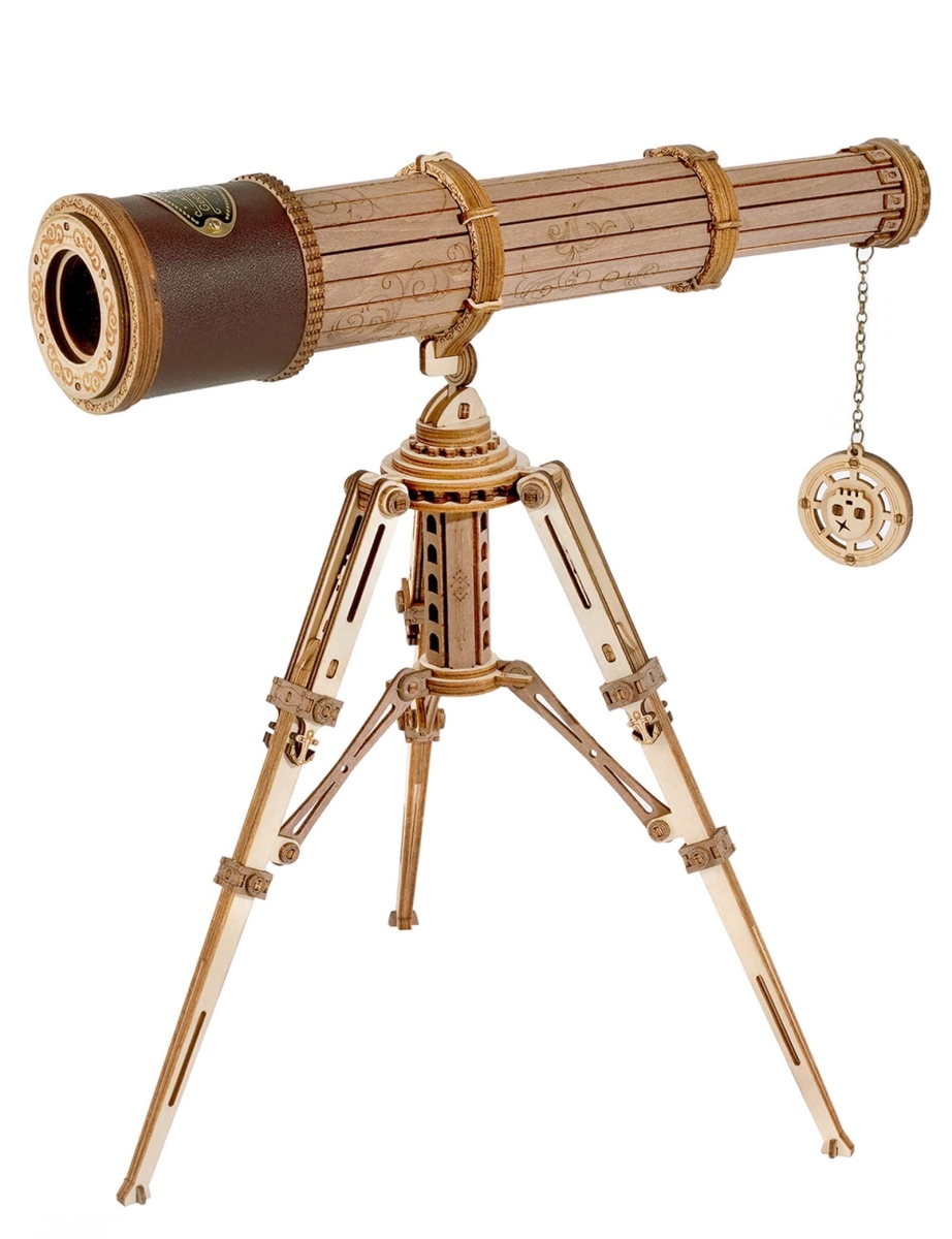 Picture of tek NT81536 ROKR 3D Puzzles Wooden Telescope Building Model Kit with Tripod - 3X Magnification Science Kit Gifts for Boy & Girls
