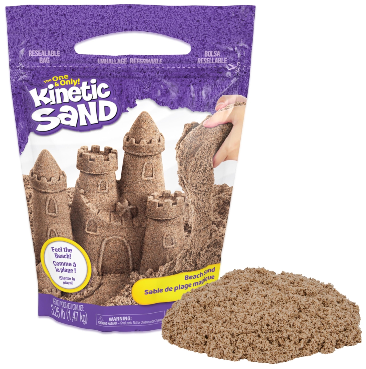 tek NT81882 UNO1RC Kinetic Sand, 3.25lbs Beach Play Sand, Moldable Sensory Toys for Kids, Resealable Bag for Ages 3 & Up