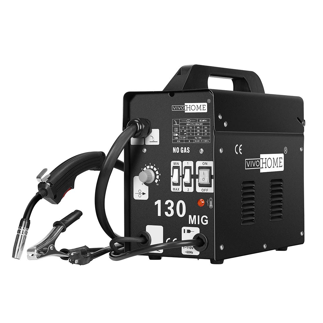 tek NT82459 UNO1RC VIVOHOME MIG Welder 130 Flux Core Wire Automatic Feed Welding Machine Portable No Gas 110V DIY Home Welder with Free Mask Black