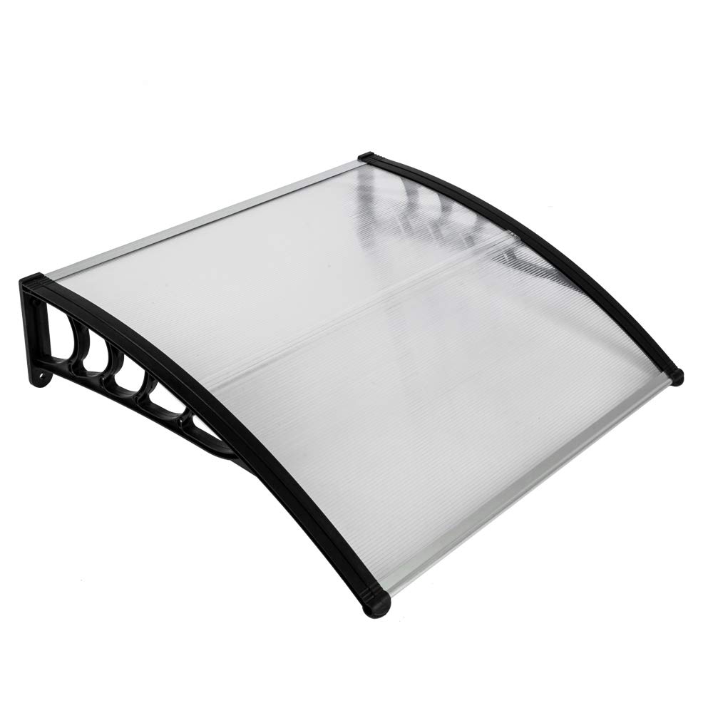 tek NT82527 40 x 38 in. Window Awning Canopy, Aluminum Bracket Polycarbonate Cover Front Door Outdoor Patio Overhang Awning - Silver & Black