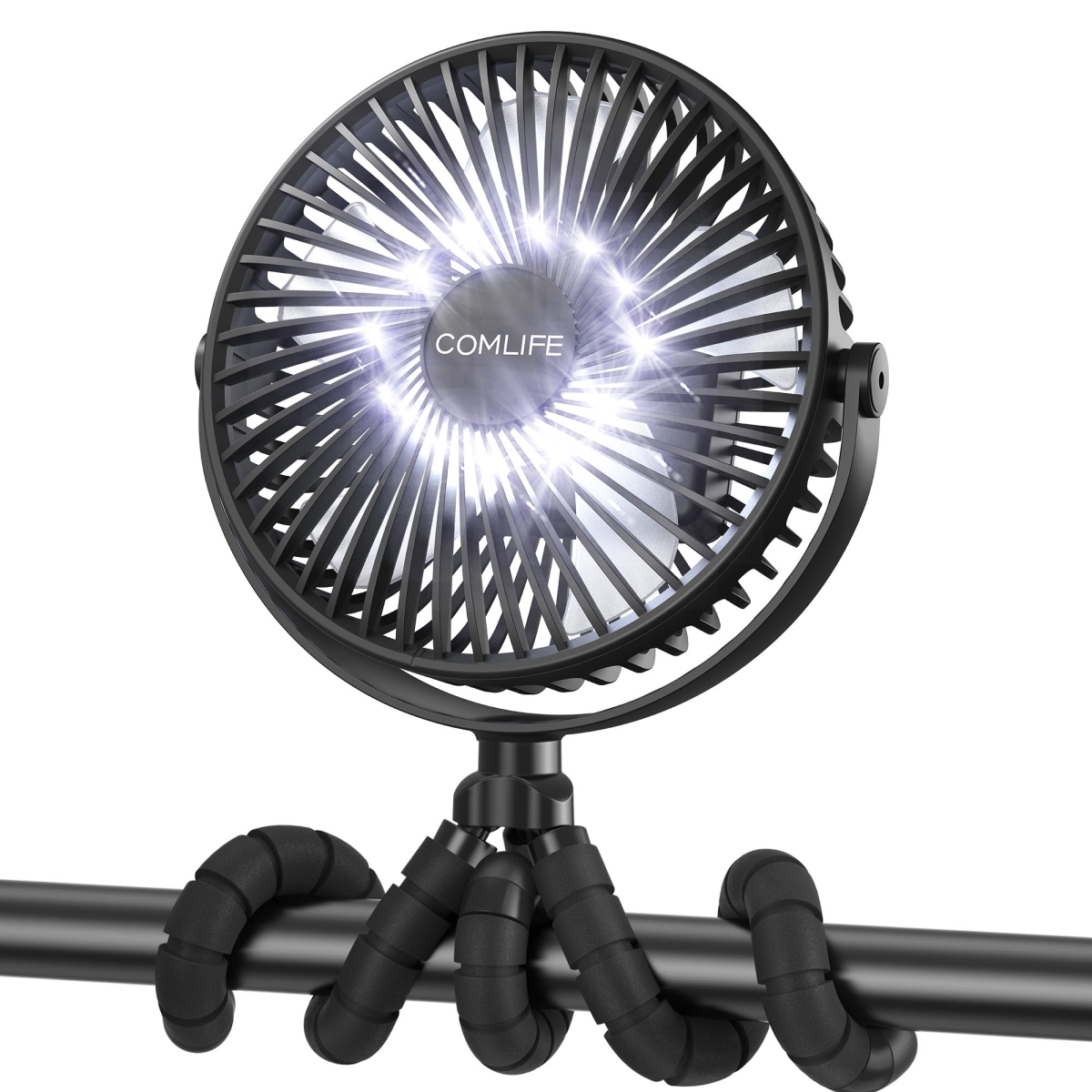 Picture of tek NT82579 7 in. Camping Fan with LED Lantern - 10000mAh Portable Rechargeable Battery Operated with 47H Run Time Max&#44; 3 Speeds & 3 Timer