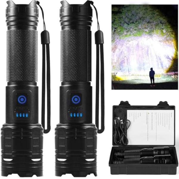 tek NT83227 990000 High Lumens Super Bright High Powered LED Rechargeable Flashlight with 5 Modes for Home, Camping & Outdoor, Pack of 2