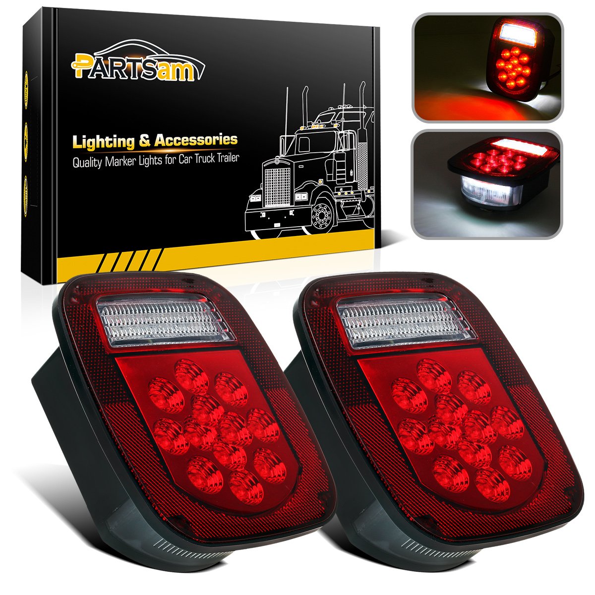 tek  Partsam 2 x Red & White 39 LED Stop Turn Tail Stud Lights Replacement for Jeep CJ YJ JK, Truck, Trailer, Boat, RV - Hardwired