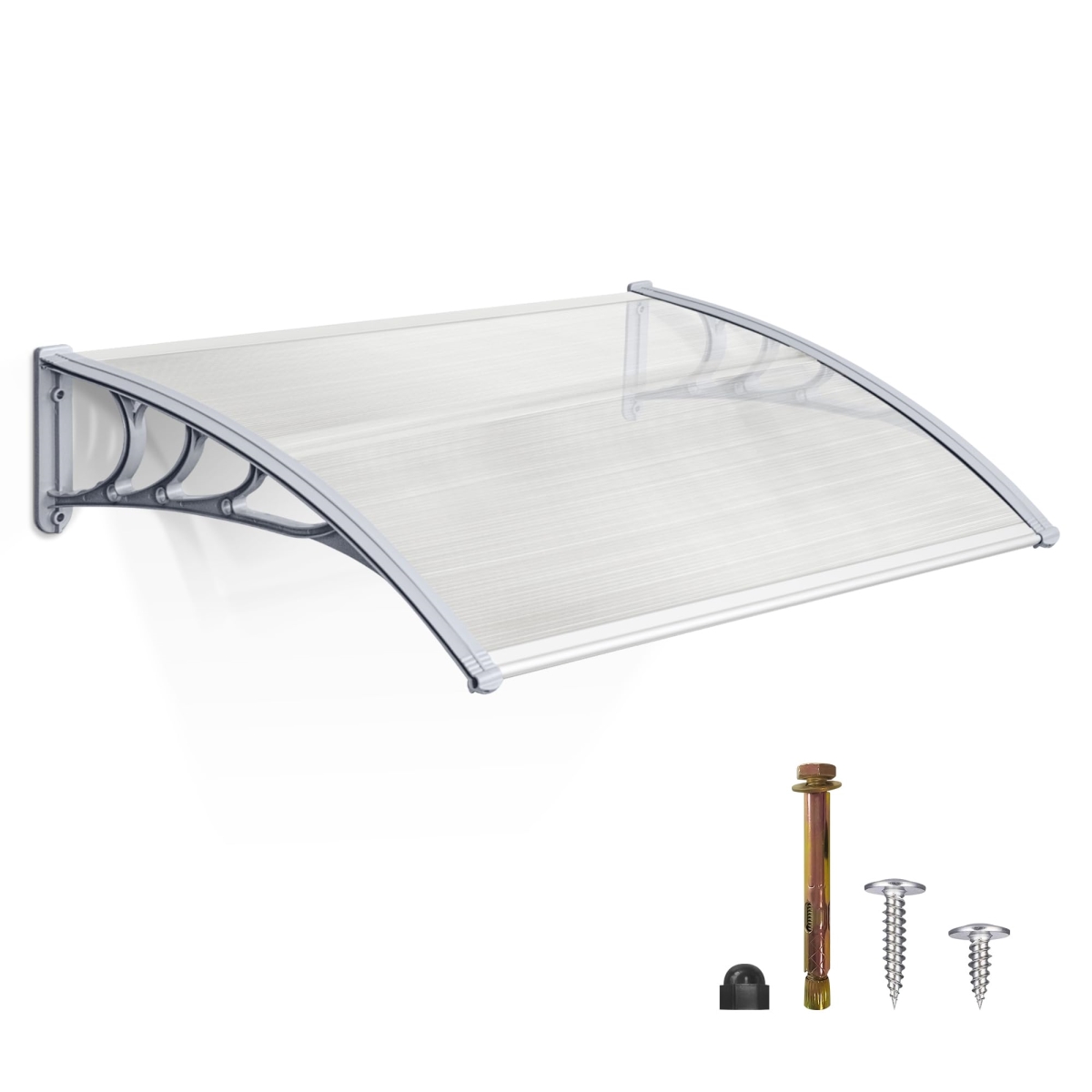 tek NT74035 40 x 40 in. MCombo Window Awning Outdoor Polycarbonate Hollow Sheet Door Patio Canopy - White & Silver