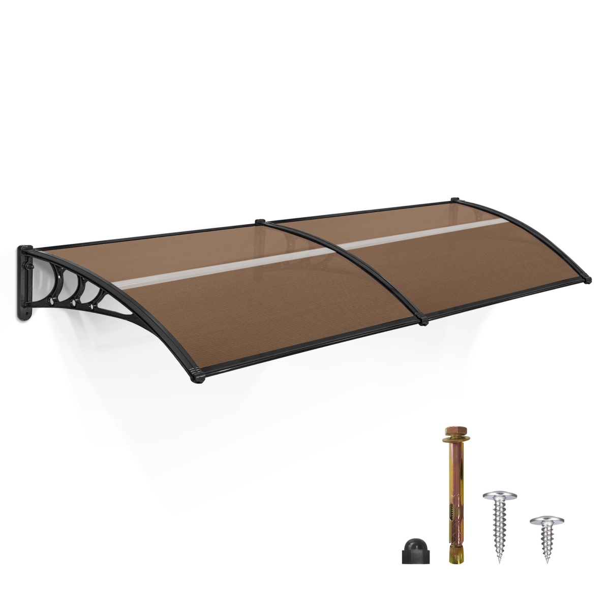 tek NT74048 40 x 80 in. MCombo Window Awning Outdoor Polycarbonate Hollow Sheet Door Patio Canopy - Dark Brown & Black