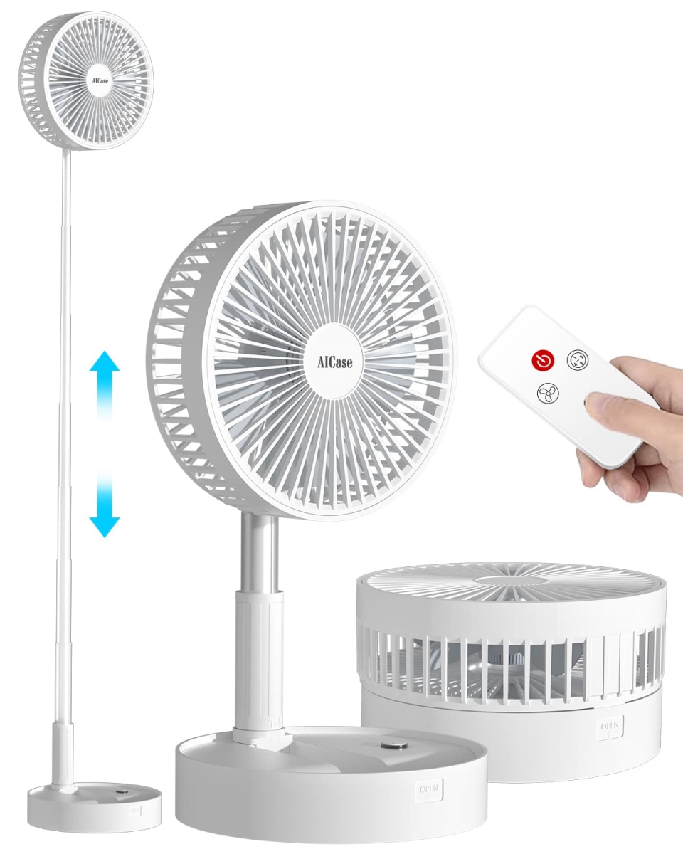tek  AI Case Super Quiet Adjustable Height & Head Portable Telescopic Floor & USB Desk Fan with 10800mAh Rechargeable Battery, 4 Speeds - White