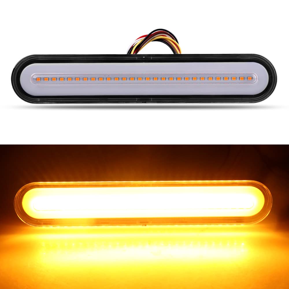 tek NT74929 12-24V Trailer 100 LED Running Brake Taillight Bar - Stop Lights Strip Turn Signal Sequential Flowing Lamp Assembly for Motorcycle - Amber