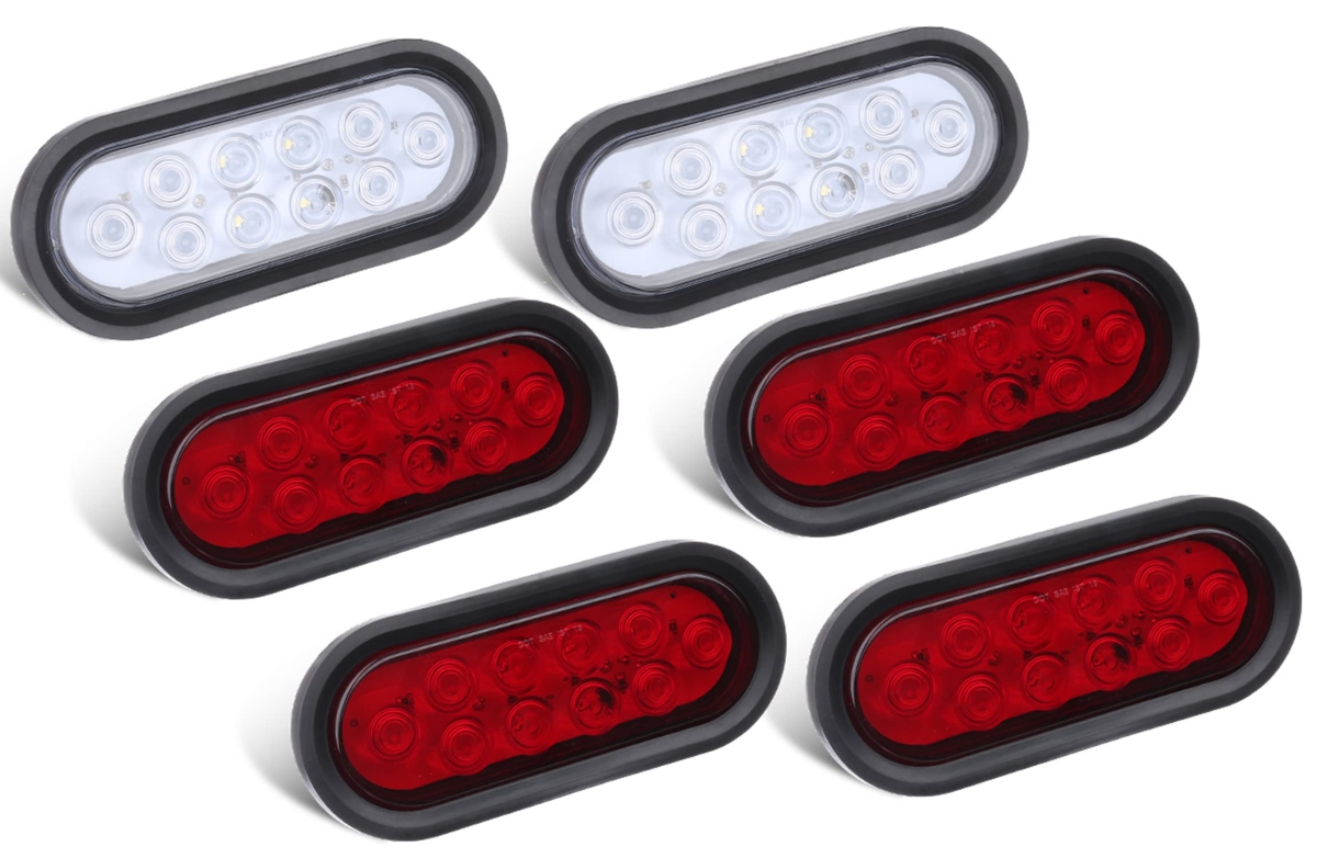 tek NT75800 6 in. Oval LED Tail Lights, 4 Red Plus 2 White, IP67 Waterproof, Stop Brake Turn Lights with 3-Pin Plugs Included