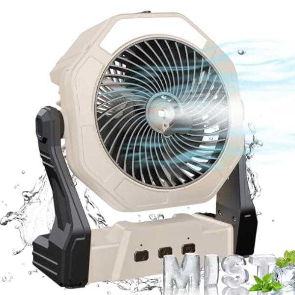 tek  8 in. 10000mAh USB Rechargeable Battery Powered Ausic Portable Cooling Mist Fans with Mister, 250 ml Water Tank & LED Lantern for Office