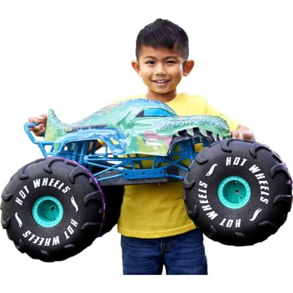 tek NT75922 Hot Wheels 1-6th Scale 2 ft, Plus Long Mega-Wrex, All-Terrain Tires Remote-Control Monster Trucks RC Toy, Large