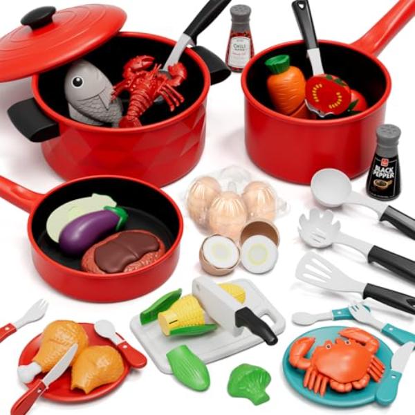 tek NT77194 Lehoo Castle Play Kitchen Cooking Set with Play Pots & Pans for 3 Plus Year Old Girls