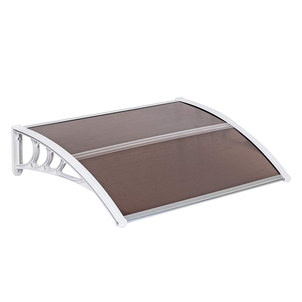 tek NT77351 40 x 32 in. Modern Polycarbonate Front Door & Window Awning Canopy for Rain, Snow & Sunlight Protection Hollow Sheet - Brown & White