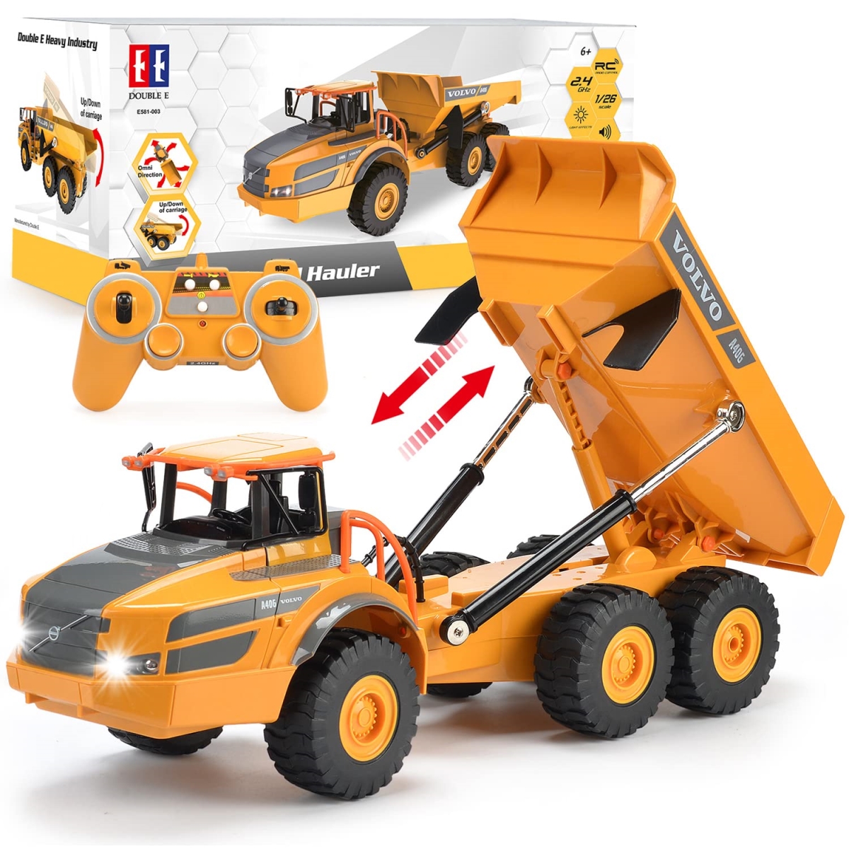 tek NT77507 Double E Volvo RC Articulated Hauler Remote Control Dump Truck Toy with Lights for Boys Age 6-10 Year Old & up