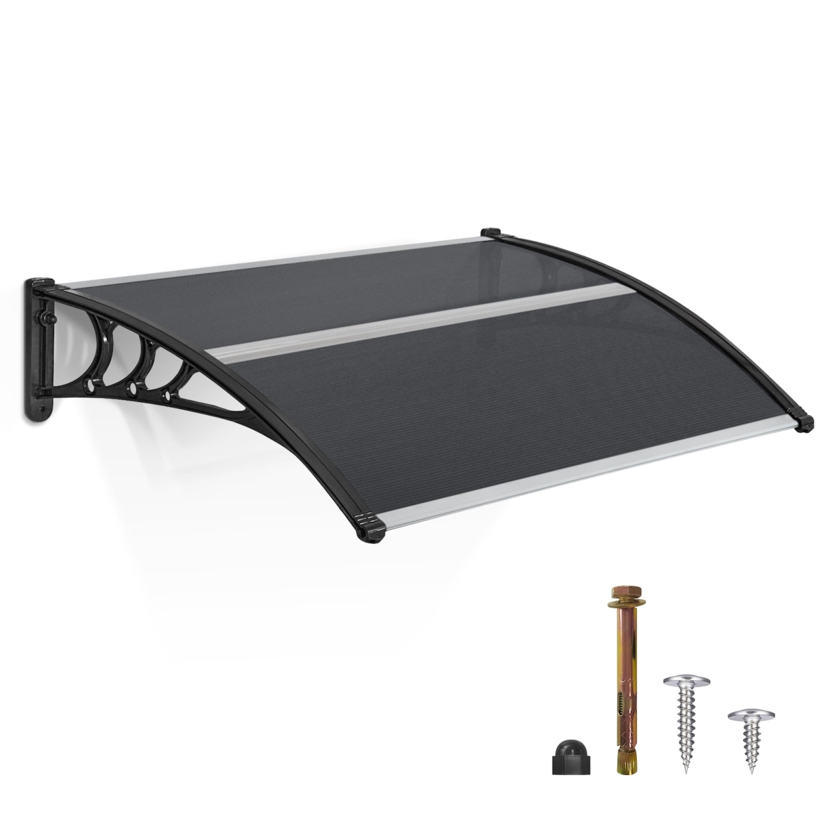 tek NT77717 40 x 40 in. MCombo Window Awning Outdoor Polycarbonate Hollow Sheet Door Patio Canopy - Grey & Black