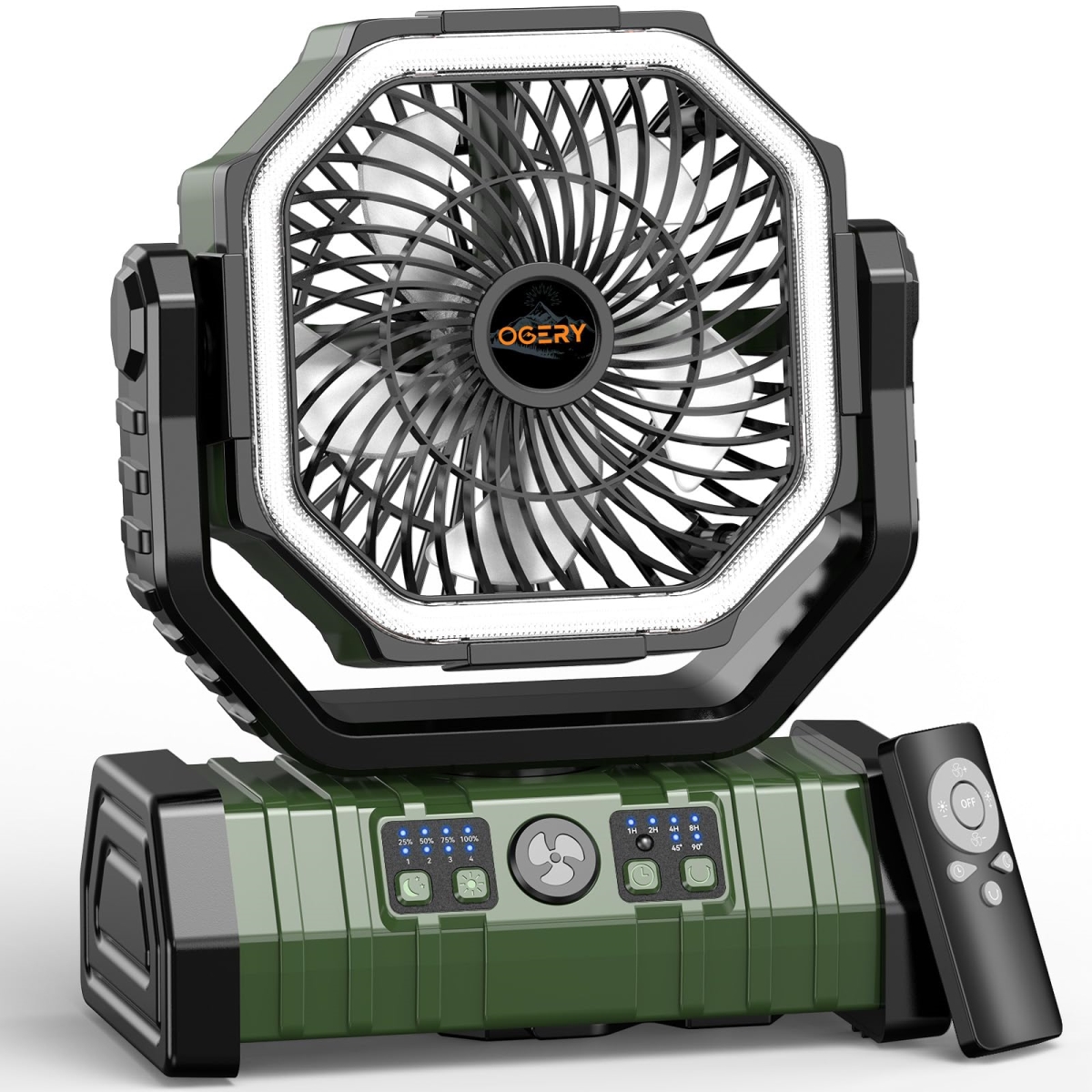 tek NT77867 20000mAh Portable Battery Powered Rechargeable Camping Fan with LED Lights, Remote & Oscillating - 4 Speed for Tent