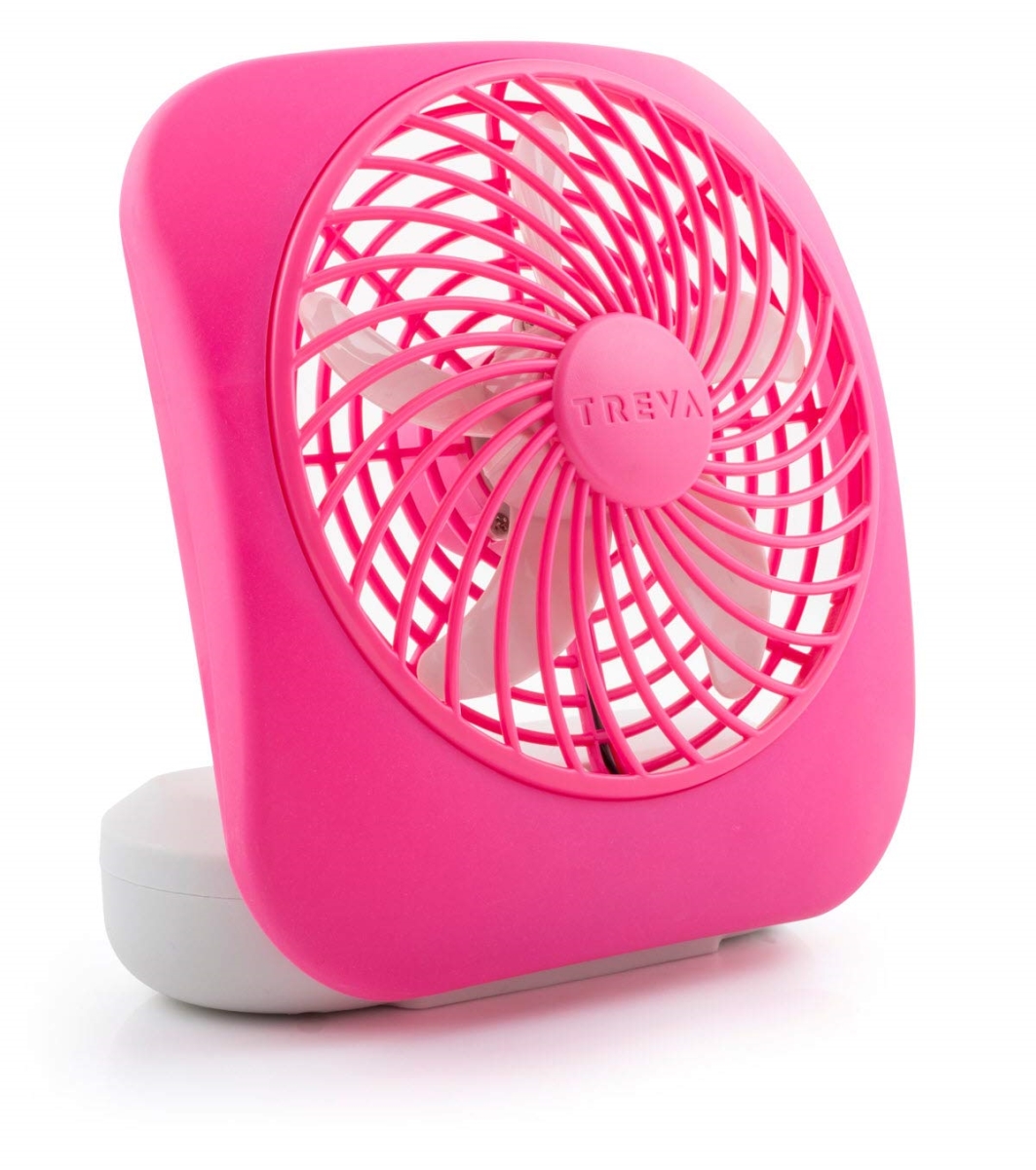 tek  5 in. O2COOL Treva Battery Powered 2 Cooling Speeds Small Portable Desk Fan with Compact Folding & Tilt Design Cubicle Accessories - Raspberry