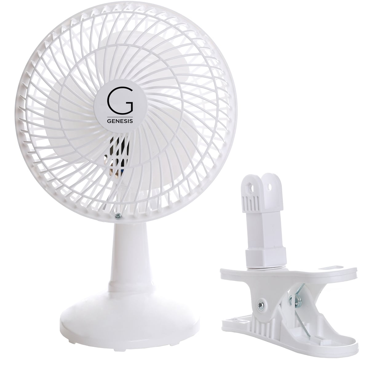 tek NT78205 UNO1RC Genesis 6 in. Clip Convertible Table-Top & Clip Fan Two Quiet Speeds - Ideal for The Home, Office, Dorm, More Off White