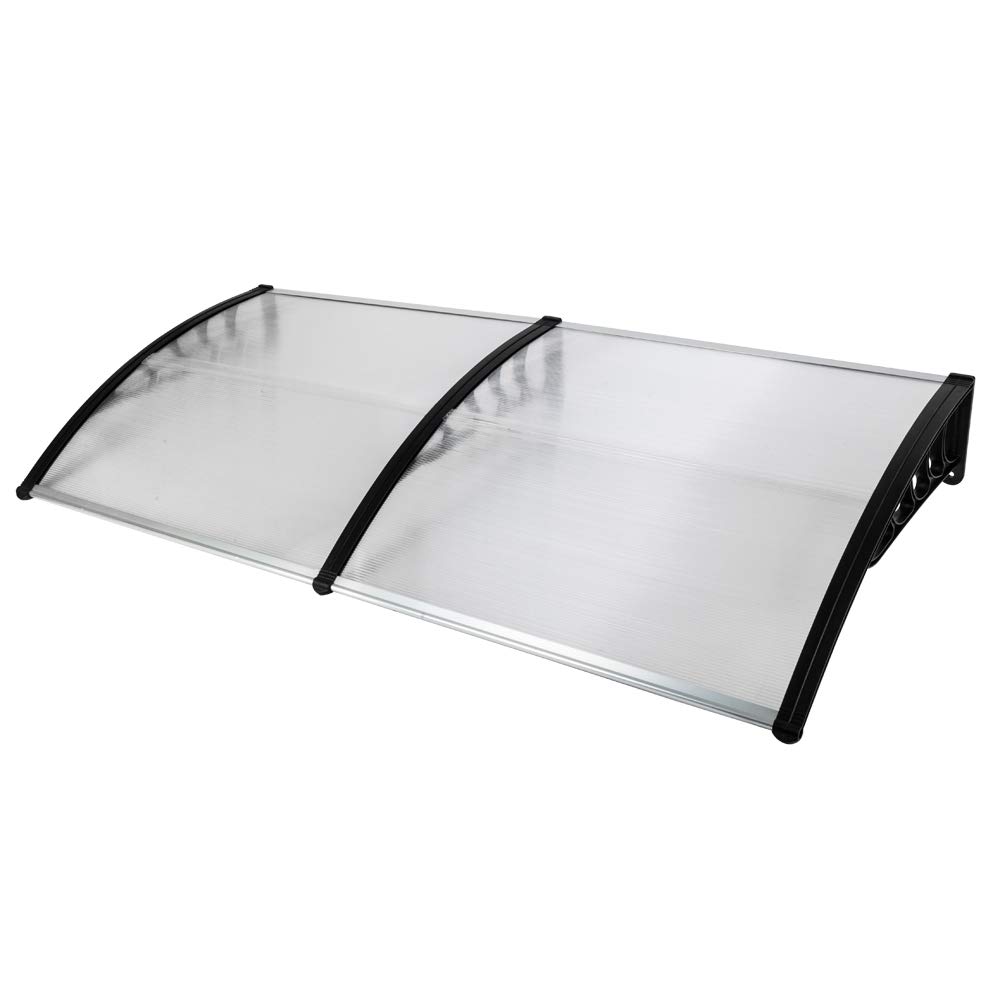 tek NT78667 80 x 40 in. Modern Polycarbonate Front Door & Window Awning Canopy for Rain, Snow & Sunlight Protection Hollow Sheet - Clear & Black