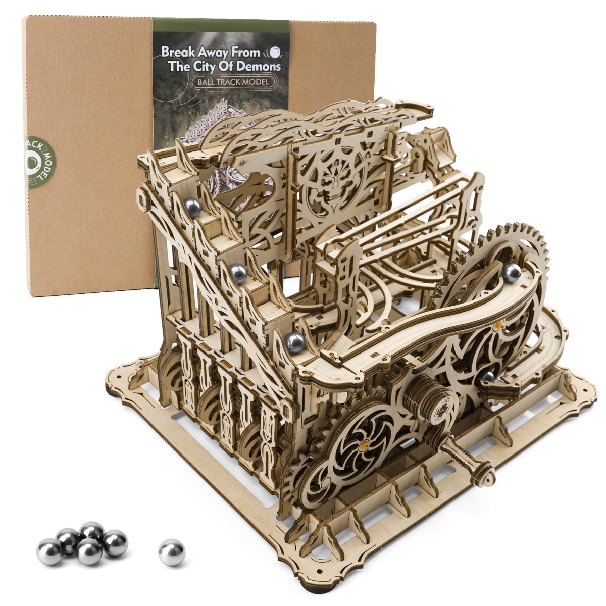 tek NT79086 3D Wooden DIY Marble Run Model Kit, HDF Material, Mechanical Puzzle, Modern Style for Adults - 334 Piece