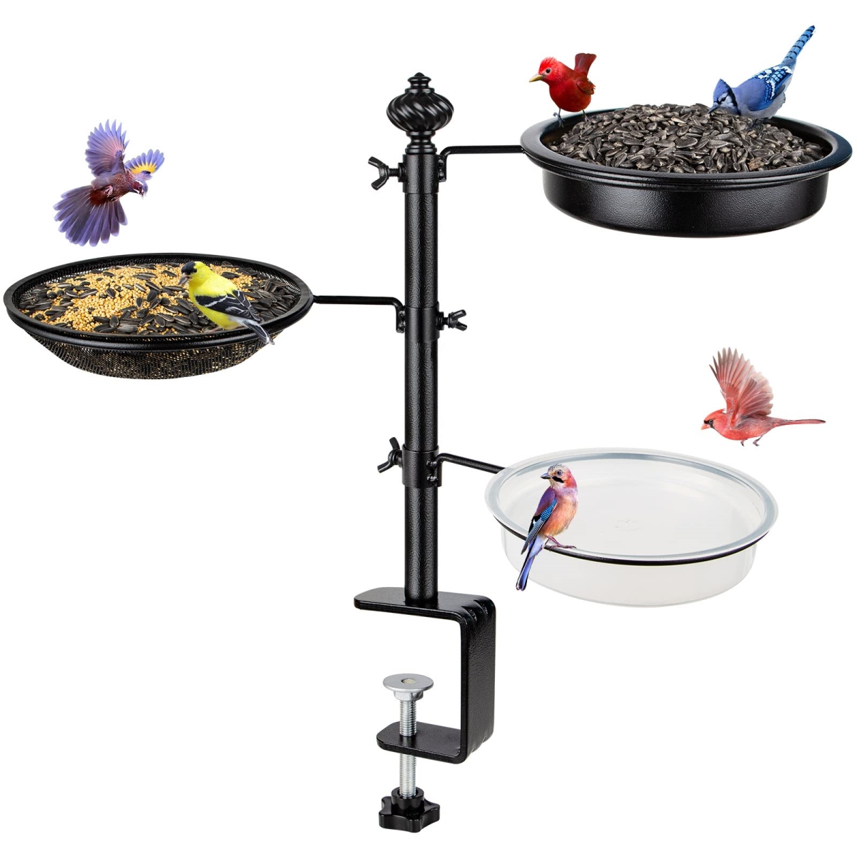 tek NT79303 BOLITE Balcony Deck Bird Feeder for Railing, Outside, Three Trays, Enhanced Version, Black