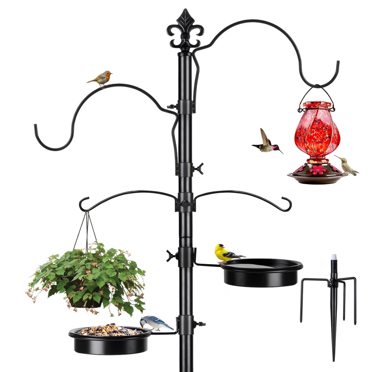 tek  BOLITE 87 in. Bird Feeder Stand with Enhanced Metal Pole Heavy Duty Bird Feeding Station Stand for Outdoors, Upgraded in Stability, Black