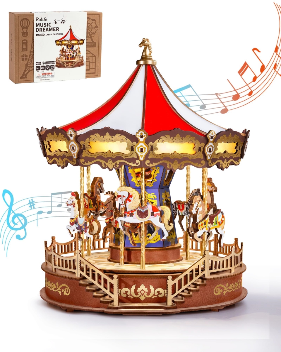 Picture of tek NT80566 Rolife DIY 3D Wooden Puzzle for Adults&#44; Classic Carousel Wood Puzzle Music Boxes for Princess Girls Teens&#44; Creative Hobbies Crafts Toys Model Building Kits