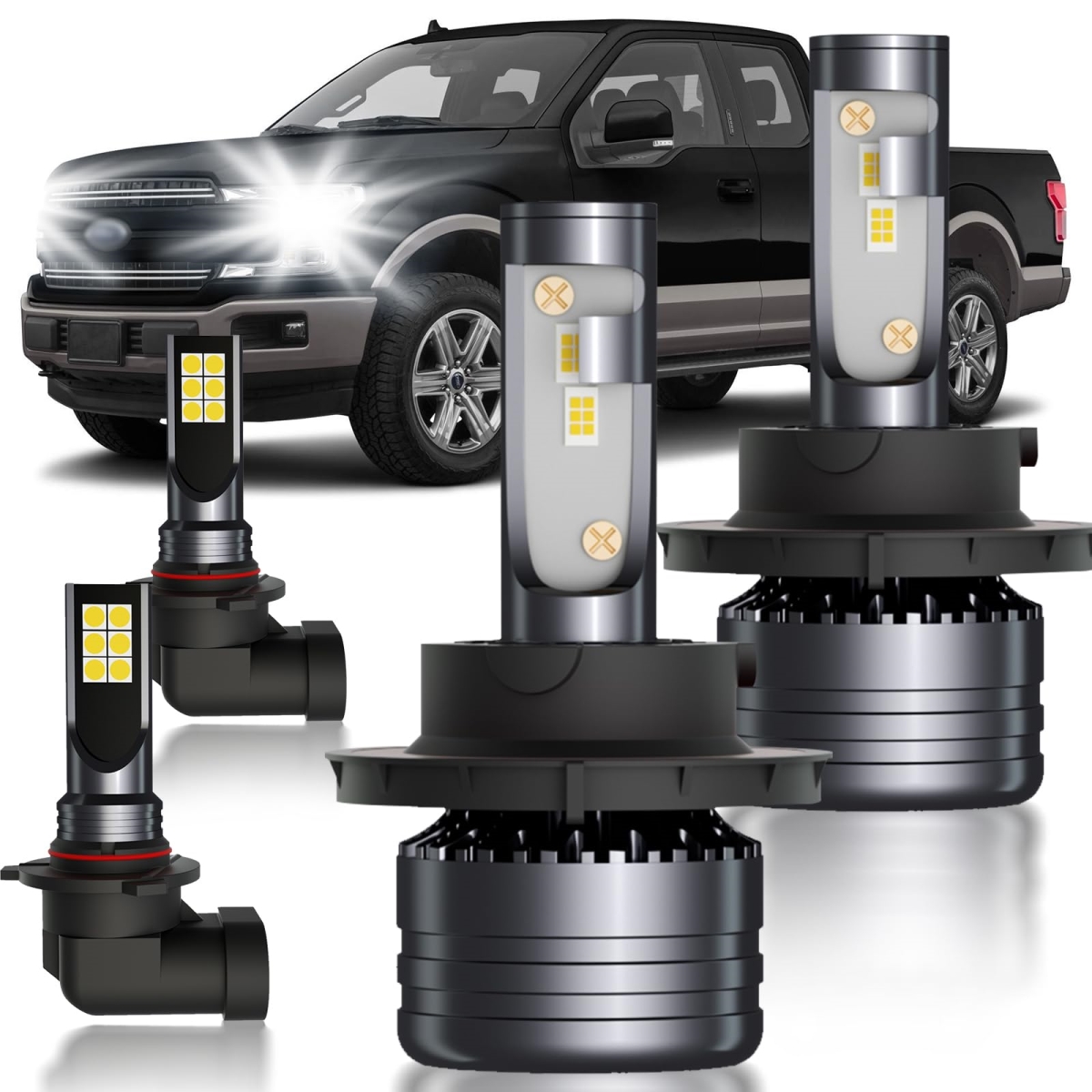 tek NT81225 LED Bulb Combo for Ford F-150 2004-2014, Super Bright White High & Low Beam & Fog Light LED Bulbs - 4 Piece