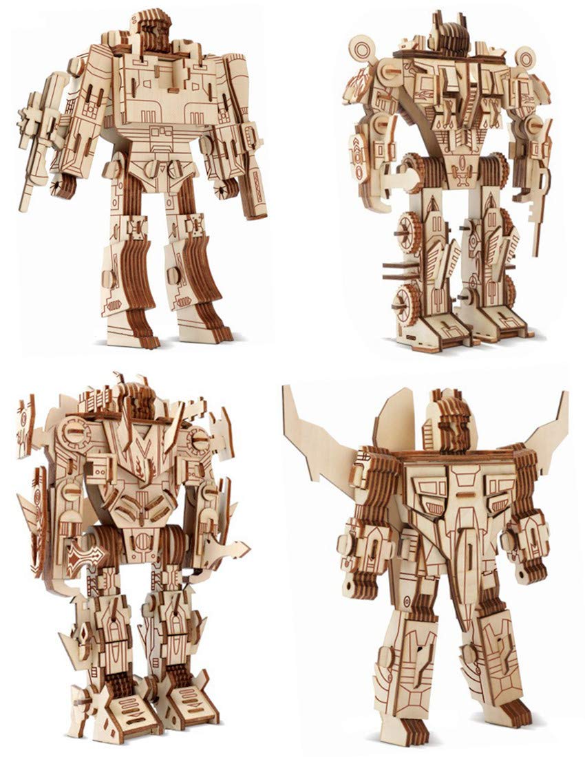 tek NT81277 3D Wooden Robot Puzzle, Crafts DIY Assembly Robot Model Kit Toys for Adults, Man, Teens, Boys & Kids Birthday - 4 Piece