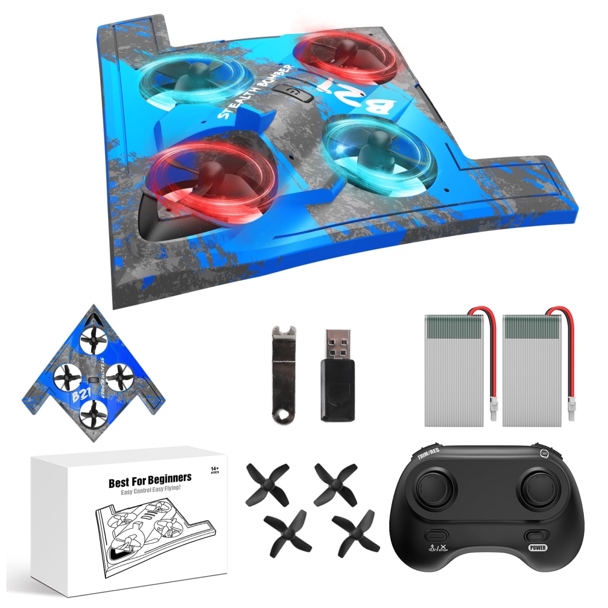 tek  LM19-C 2.4GHz RC Remote Control Airplane Stealth Fighter Jet with 2 Batteries, Altitude Hold, Headless Mode, 3D Flip for Beginner