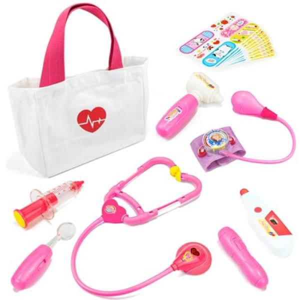 Picture of tek NT81762 Liberty Doctor Kit Bag Pretend Play&#44; Durable Medical Kit with Toy Stethoscope&#44; Gift for 3-5 Years Old Toddlers & Kids&#44; Pink - 18 Piece