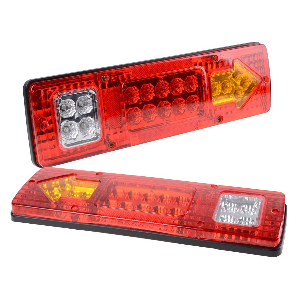 tek NT81983 UNO1RC RV 19 LED Trailer Tail Lights Red White-Amber Integrated Turn Signal Running Lamp for ATV Truck - 12V 2 Piece