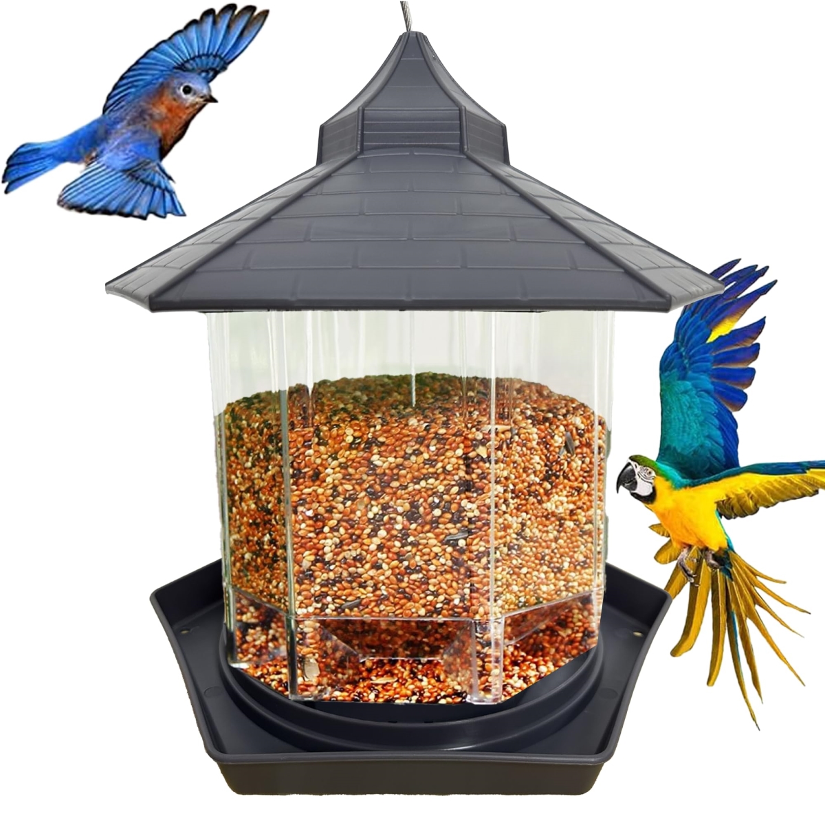 tek NT82229 Wild Squirrel Proof Bird Feeders for Outdoors Hanging, Retractable, Seed Capacity Green Medium