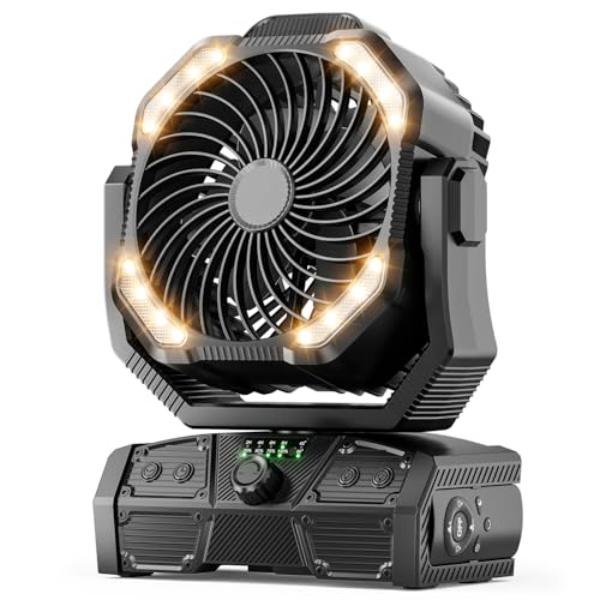 Picture of tek NT83030 Battery Operated Portable & Rechargeable Camping Fan with Remote&#44; 27H Work Hours&#44; 90 deg Oscillating&#44; Timer & Hook - Black
