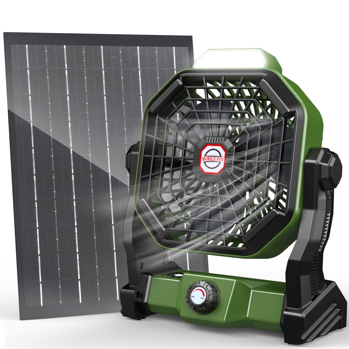 Picture of tek NT83071 9 in. 10400mAh Rechargeable Battery Operated Camping Fan with 7W Solar Panel for Outdoor & Barbecue
