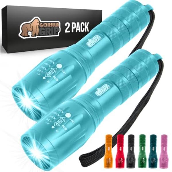 tek  750 ft. Gorilla Grip Powerful LED High Lumens 5 Adjustable Modes Water Resistant Ultra Bright Tactical Flashlight, Turquoise - Pack of 2