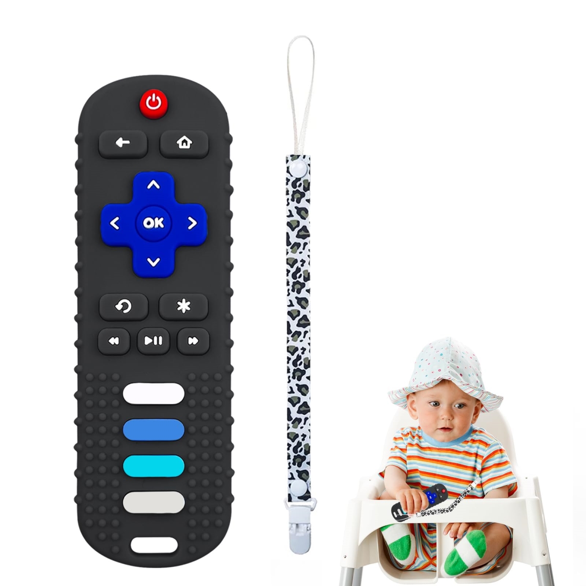 tek NT80088 UNO1RC Baby Teether Toys - TV Remote Control Shape Silicone Toddler Teething Toys for Babies 6-12 Months - Black