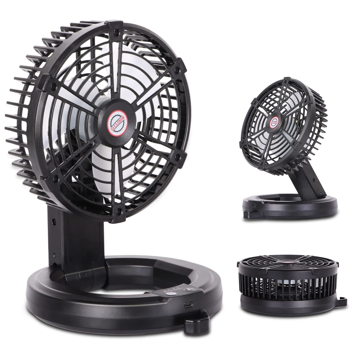 tek NT80187 RUNTOP Portable Fan Battery Operated USB Rechargeable Foldable Camping Fan with LED Light, 3 Speeds & Hanging Hook for Tents