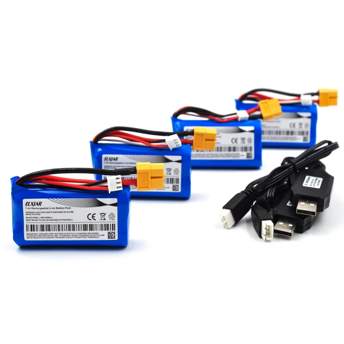 tek  UNO1RC - Pack of 4 7.4V 1500mAh Li-ion Battery with XT60 Connector Replacement for AWG Silicone Wire 2S, RC Stable Resistance RC Airplane