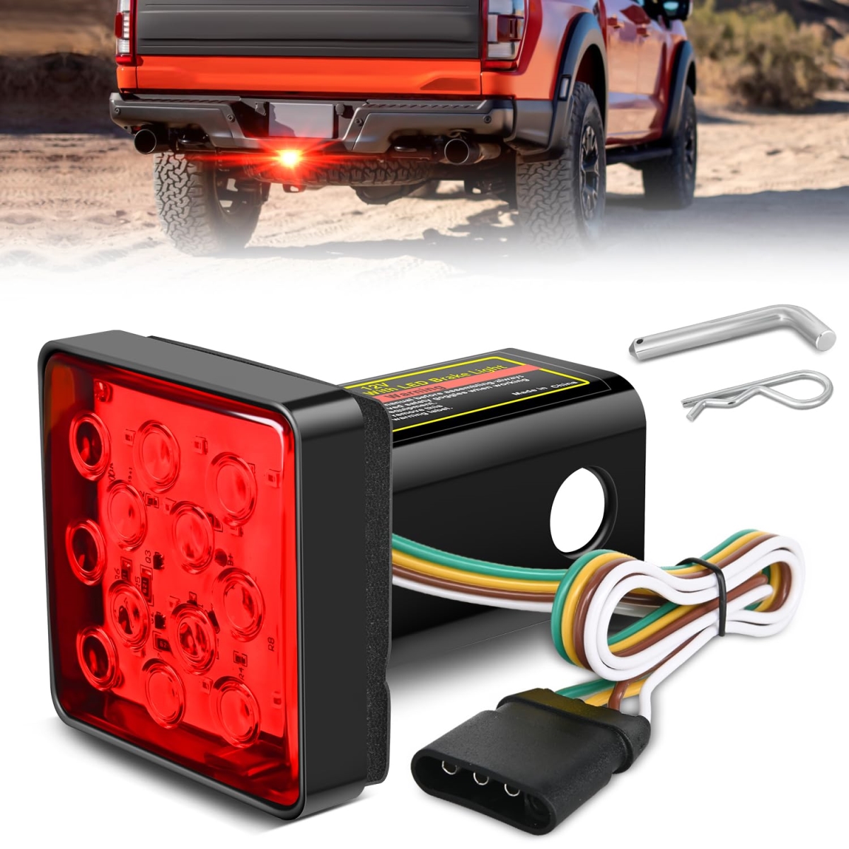 tek NT81598 Nilight LED Trailer Hitch Cover Square Red Lens Vehicle Tow Hitch Driving Brake Lamp 12 LEDs Brake Tail Lights with 2 in. Receiver for SUV