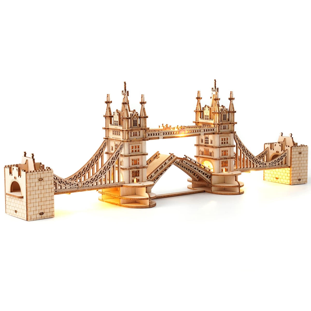 Picture of tek NT82313 ROBOTIME 3D Puzzle DIY Tower Bridge Construction Model Wooden Craft Kits with LED Light to Build for Teens Brain Teaser&#44; Home D-cor&#44; Birthday Gifts