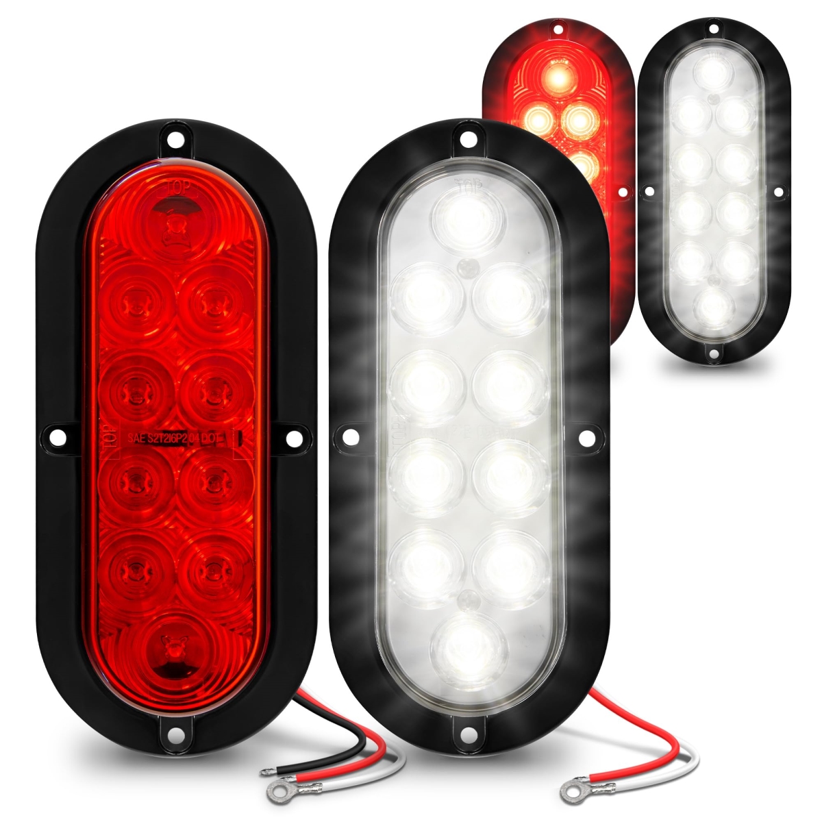 tek NT74153 6 in. True Mods Oval Surface-Mount IP67 Waterproof LED Trailer Stop Brake Turn Reverse Back Up Tail Light Kit for RV & Truck - Red & White