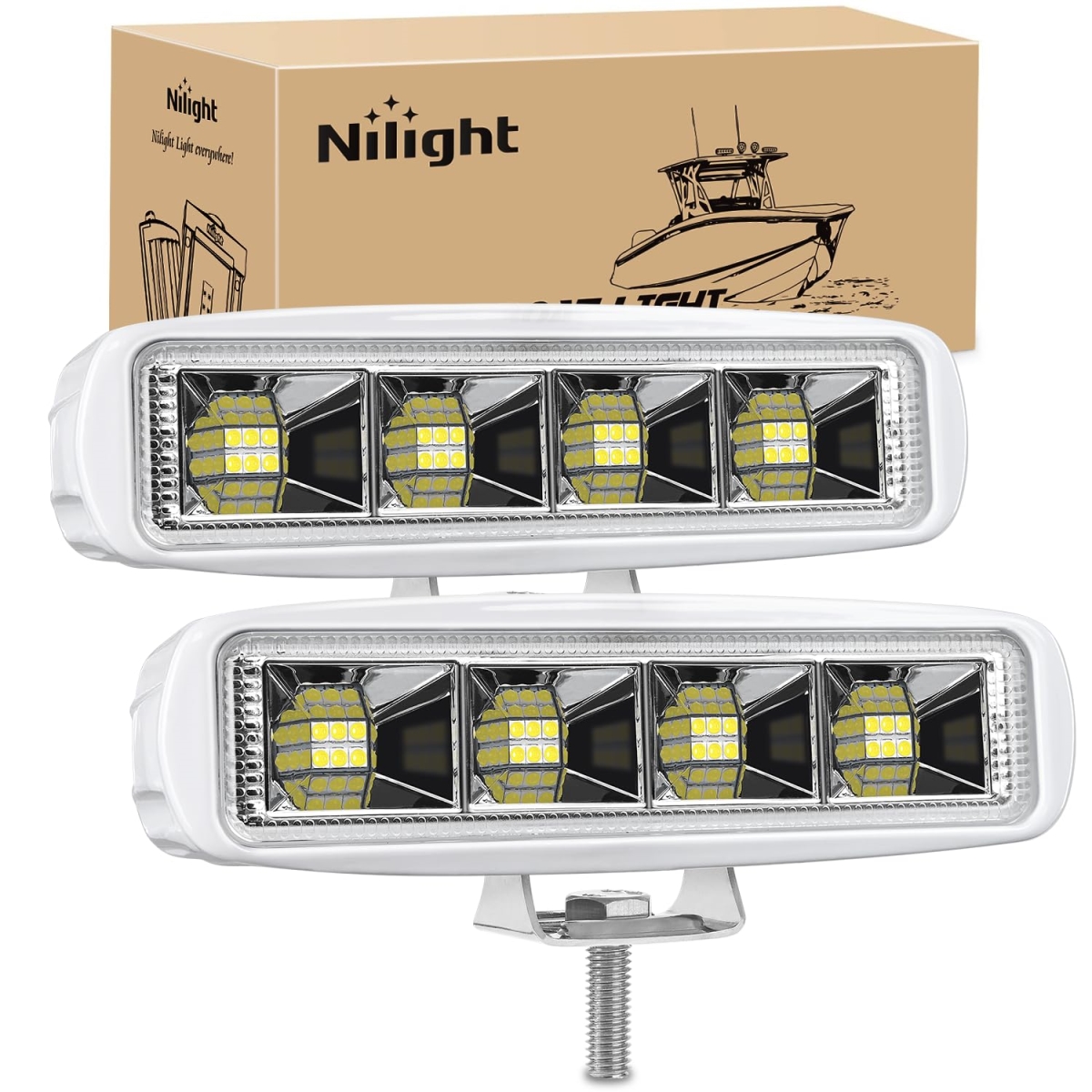 tek NT74225 Nilight Marine LED Pods Navigation Lights - 72W Flood Beam Ponton Boat Deck Dock Lighting for Tractors, White - 2 Piece