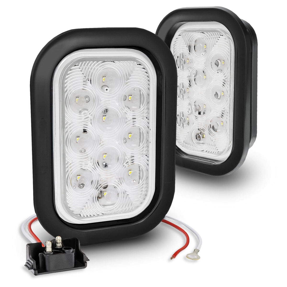 tek  5 x 3, 3 x 5 in. True Mods Rectangle Grommets & Plugs LED Trailer Tail Light Kit for Tow Truck & 80 in. Wide Trailer, White - 2 Piece