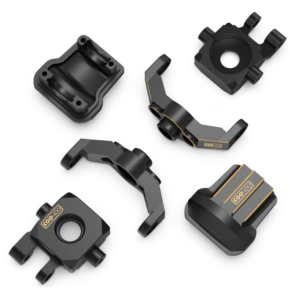 Picture of tek NT75044 COOWOO RC Upgrade Parts Set for 1-18 Scale TRX-4M RC Crawler Cars&#44; Includes Steering Knuckles&#44; Caster Blocks & Differential Covers&#44; Made of Brass&#44; Black Coated
